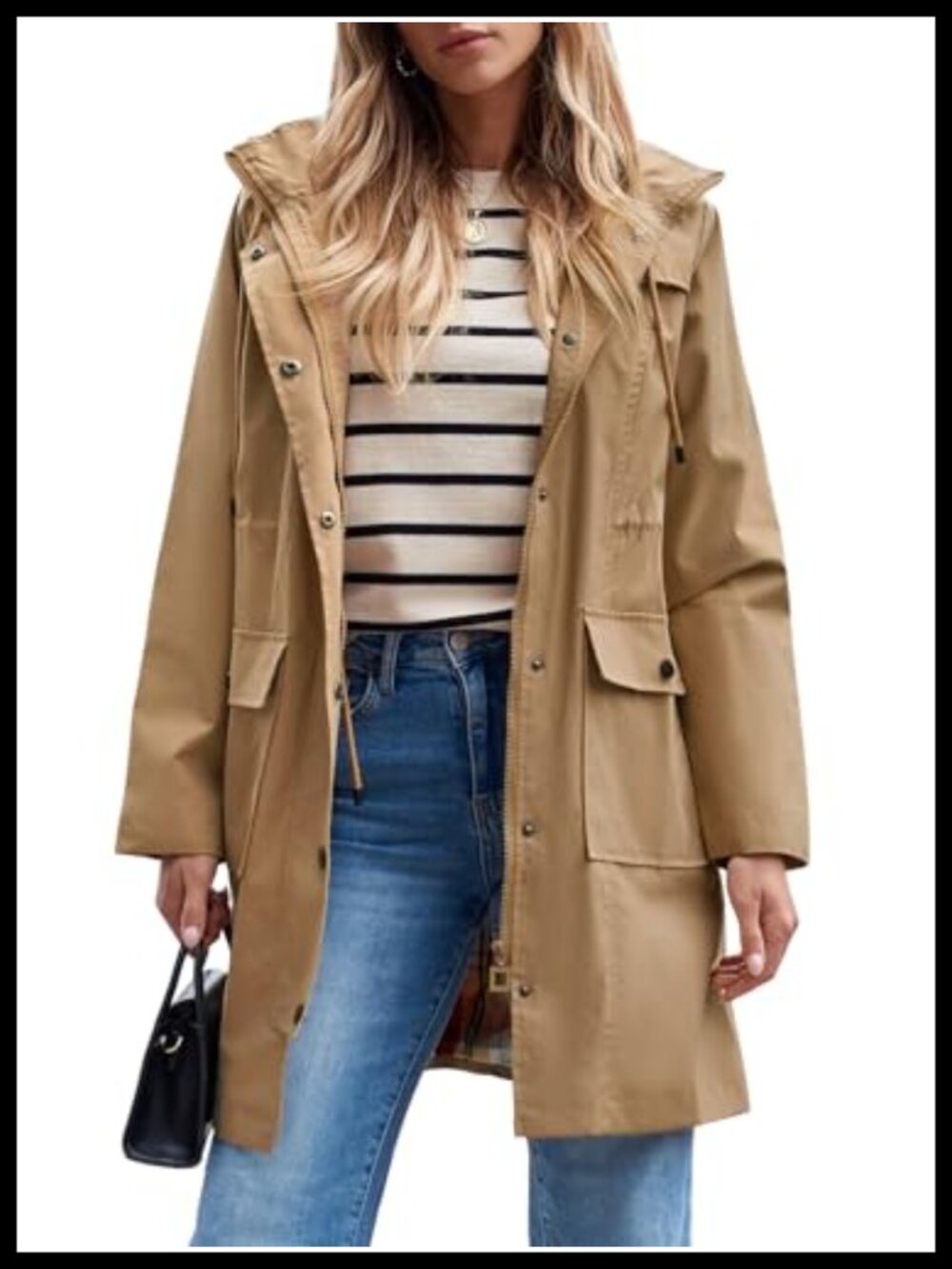 Waterproof Rain Jacket Long Hooded Windbreaker Trench Coat
